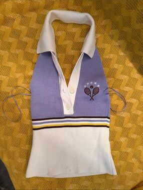 BDG Lavender and White Polo Halter Tennis-Inspired Bodysuit